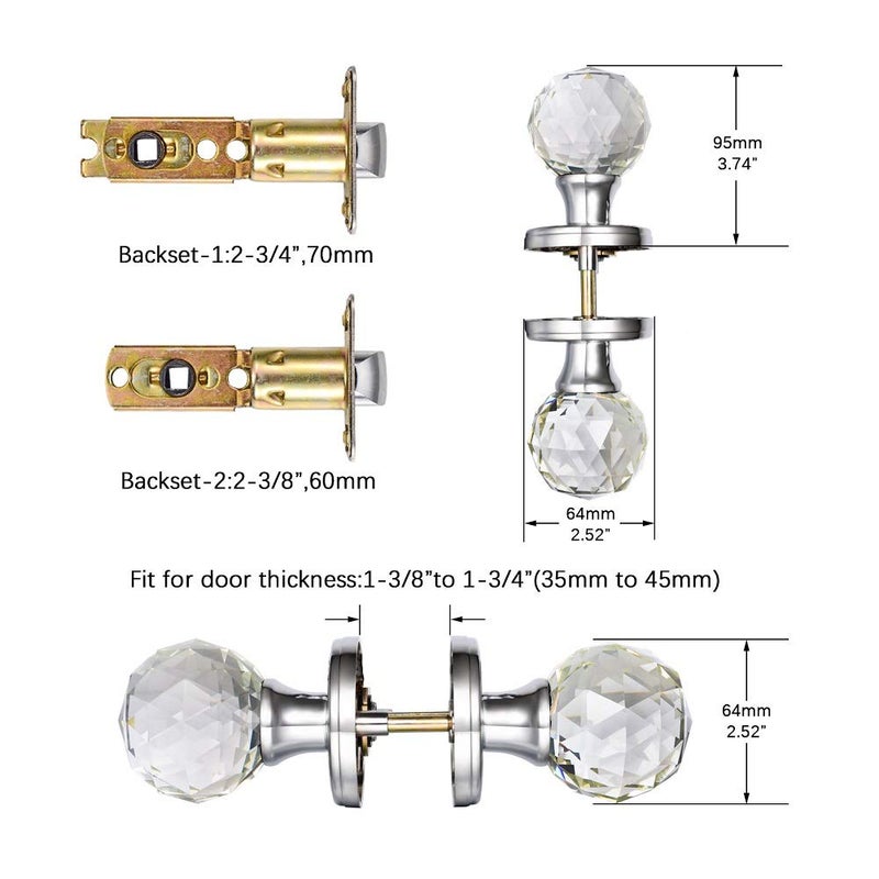 CLCTK Crystal Glass Door Knobs Interior, Round Door Knobs for Hall and Closet (Passage, Polished Chrome) - Image 5